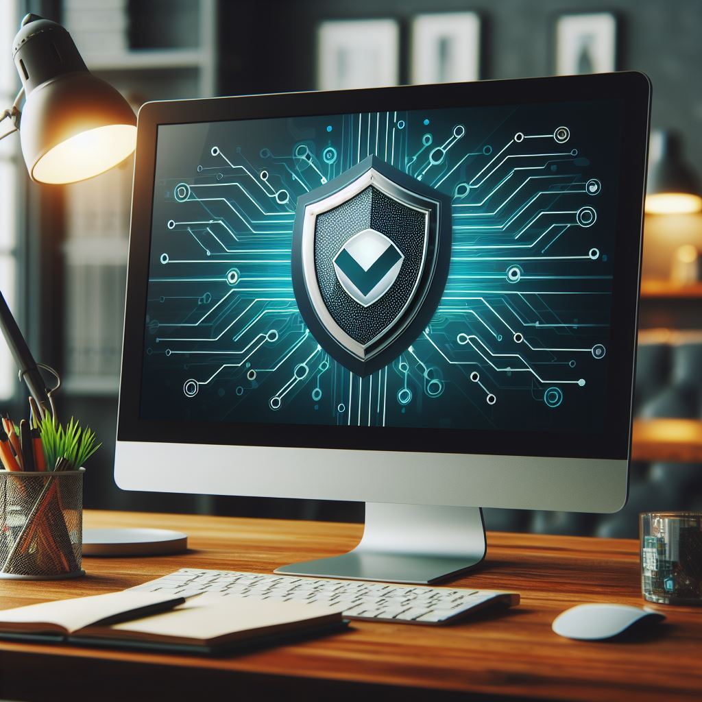 Bouclier de cybersécurité dans un écran d'ordinateur anti virus